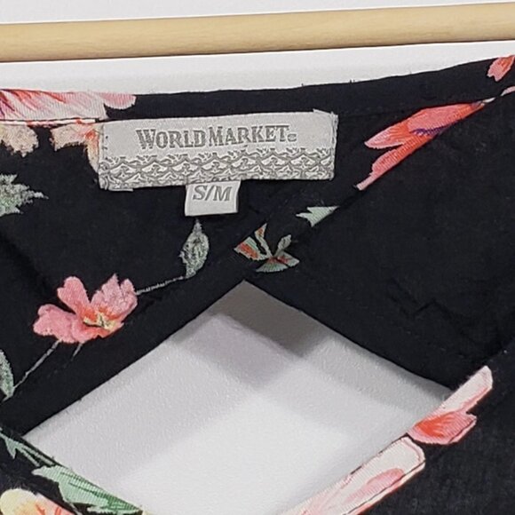 World Market  Black Floral Babydoll Dress  with pockets Women's Size Small - Picture 2 of 3